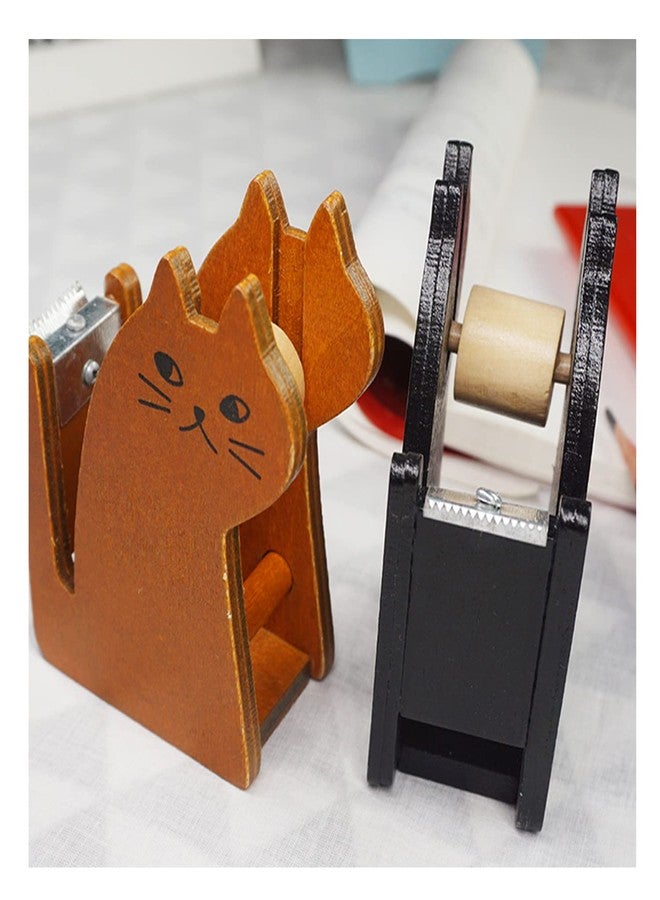 Hibucuo Tape Dispenser, Cute Cat Tape Dispenser, Vintage Wooden Kitty Tape Cutter with 1 Roll Tape for Home Office Desktop Accessory for Students Girls Boys - Image 4