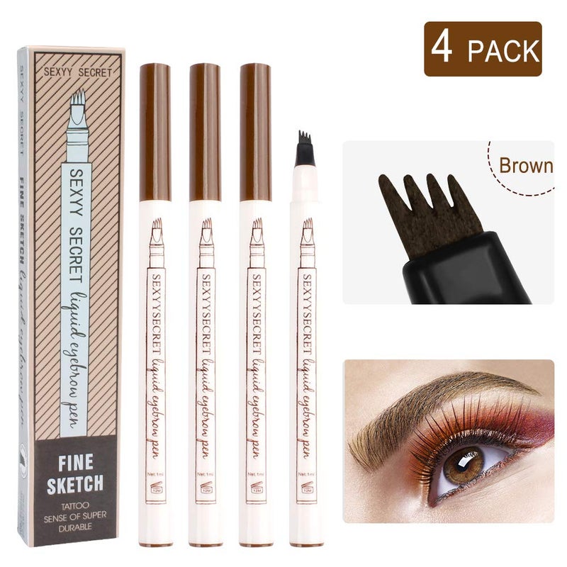 Microblading Eyebrow Pen 4 Pack Brow Pen Brown 24 Hours Waterproof Tattoo Pen for Eyebrow MicroFork Tip Brow Pencil 3D Nature Brow Pen Eyebrow Pencils