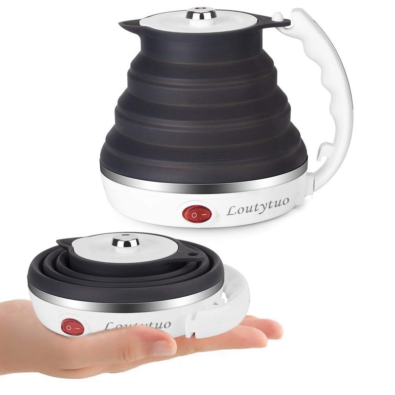 LOUTYTUO Ultrathin Upgraded Food Grade Silicone Travel Foldable Electric Kettle Boil Dry Protection Portable with Dual Voltage and Separable Power Cord555ML 110220V US Plug - Image 1