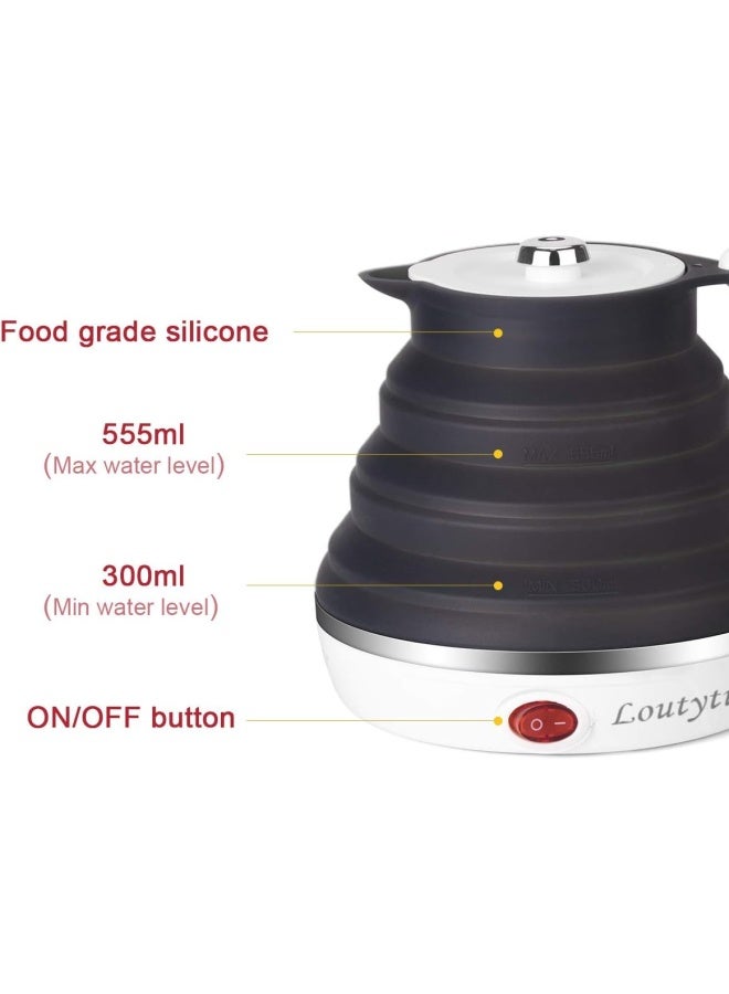 LOUTYTUO Ultrathin Upgraded Food Grade Silicone Travel Foldable Electric Kettle Boil Dry Protection Portable with Dual Voltage and Separable Power Cord555ML 110220V US Plug - Image 2