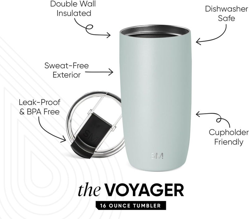 Simple Modern Travel Coffee Mug Tumbler with Flip Lid | Reusable Insulated Stainless Steel Cold Brew Iced Coffee Cup Thermos | Gifts for Women Men Him Her | Voyager Collection | 16oz | Sea Glass Sage - Image 2