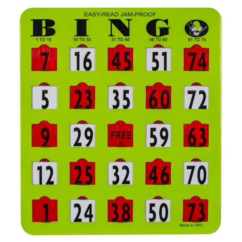 MR CHIPS JamProof EasyRead Large Print Fingertip Bingo Cards with Sliding Windows 50 Pack in Green Style - Image 1