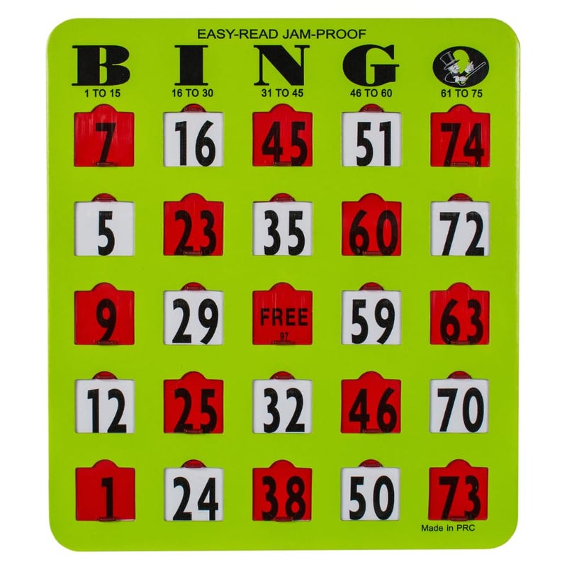 MR CHIPS JamProof EasyRead Large Print Fingertip Bingo Cards with Sliding Windows 50 Pack in Green Style - Image 2