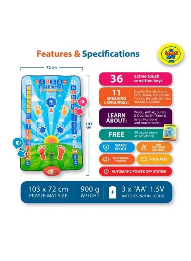 سجادة صلاة تفاعلية لتعليم الصلاة للأطفال - سجادة تعليمية إسلامية مع صوت، تعمل باللمس، تُعلّم الصلاة خطوة بخطوة - مناسبة للأعمار من 3 سنوات فما فوق - Image 4