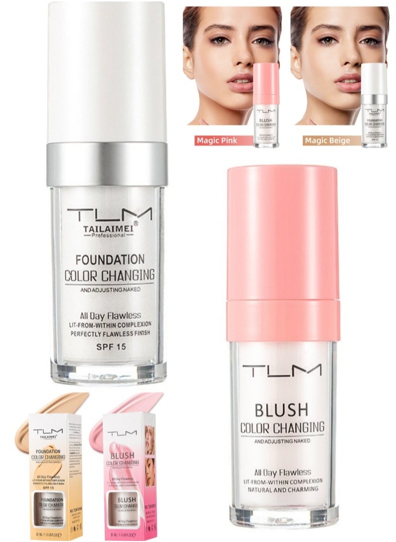 TLM 2 Pcs TLM Colour Changing Foundation for Different Skin Tone, Foundation Makeup Base Nude Face Liquid Full Coverage Concealer, TLM Concealer Cover Cream，BB Cream Makeup Moisturizing Fluid  - Image 1