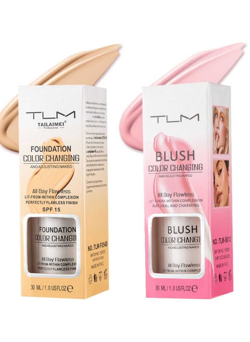 TLM 2 Pcs TLM Colour Changing Foundation for Different Skin Tone, Foundation Makeup Base Nude Face Liquid Full Coverage Concealer, TLM Concealer Cover Cream，BB Cream Makeup Moisturizing Fluid  - Image 2