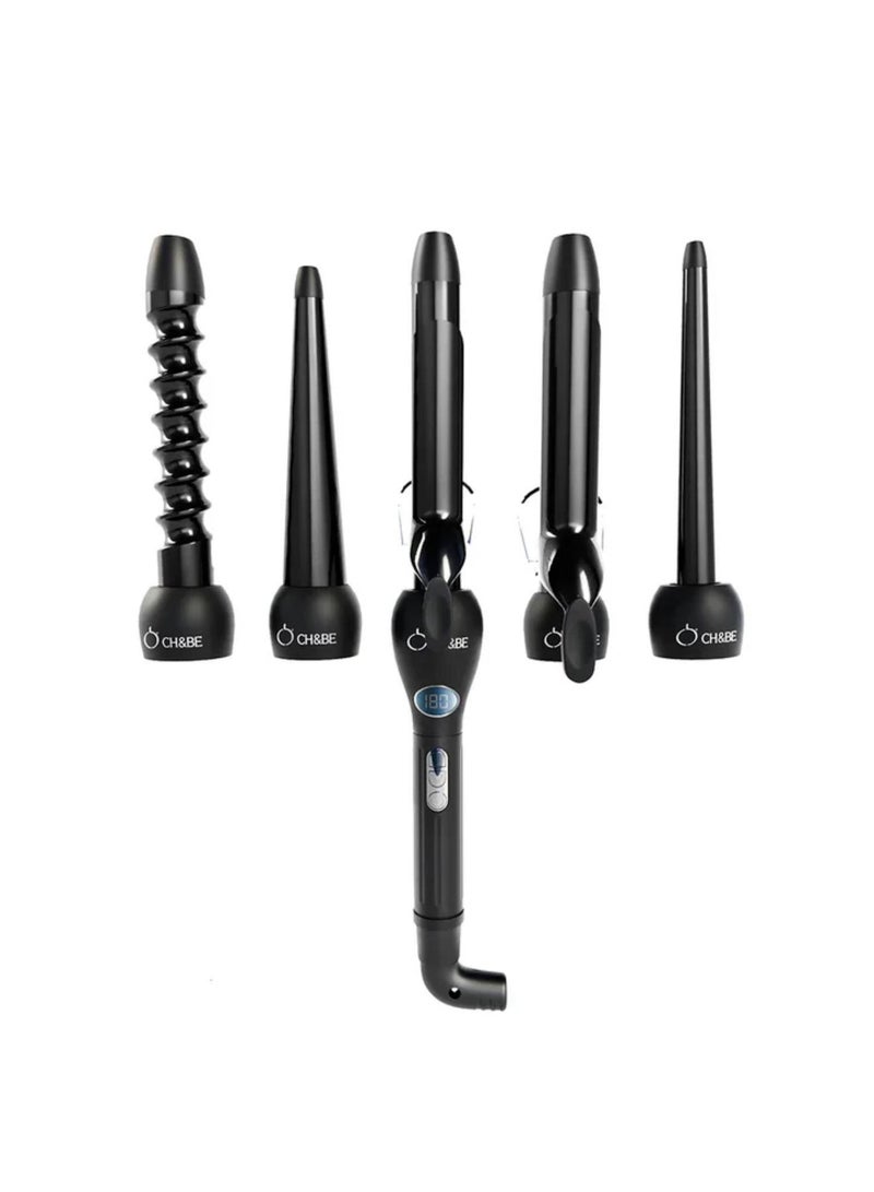 CH&BE Curler Set 5 in 1 | 180–230°C One Tool for All Curl & Wave Styles | 5 Tourmaline Ceramic Barrels in Various Sizes | Long-Lasting, Frizz-Free, Shiny Curls - Image 1
