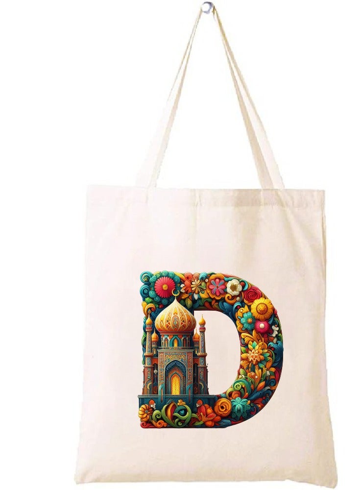 PRINTSHOP4ME Initial Monogram Tote Bag - Cotton Tote with Initial Design Printed - Perfect for School, Travel and Birthday Gift - Eco-Friendly Canvas Cotton Tote Bag for Women - Gift for Ramadan - Image 1