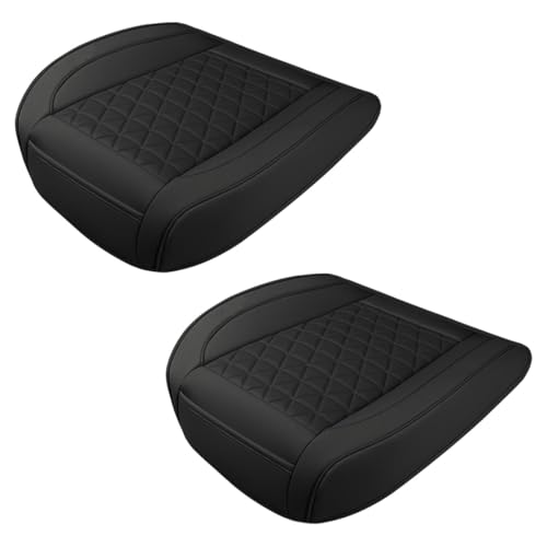 UHANBUT Luxury Faux Leather Car Seat Cover, Anti-Slip Waterproof Universal Front Bottom Seat Protector with Storage Pocket, Triangular Pattern Vehicle Seats Cushion for Sedans, SUVs, Trucks (2PCS&Black) - Image 1