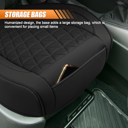 UHANBUT Luxury Faux Leather Car Seat Cover, Anti-Slip Waterproof Universal Front Bottom Seat Protector with Storage Pocket, Triangular Pattern Vehicle Seats Cushion for Sedans, SUVs, Trucks (2PCS&Black) - Image 4