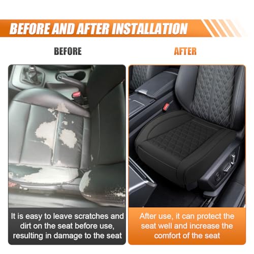UHANBUT Luxury Faux Leather Car Seat Cover, Anti-Slip Waterproof Universal Front Bottom Seat Protector with Storage Pocket, Triangular Pattern Vehicle Seats Cushion for Sedans, SUVs, Trucks (2PCS&Black) - Image 5