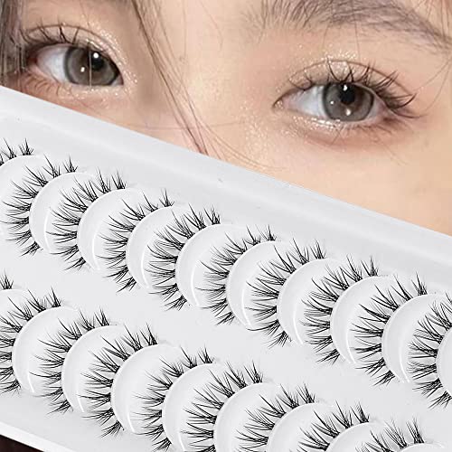 Manga Lashes Natural Look Japanese Anime Lashes Korean Asian Wispy Spiky Lashes with Clear Band Short Fake Eyelash 10 Pairs Pack by outopen