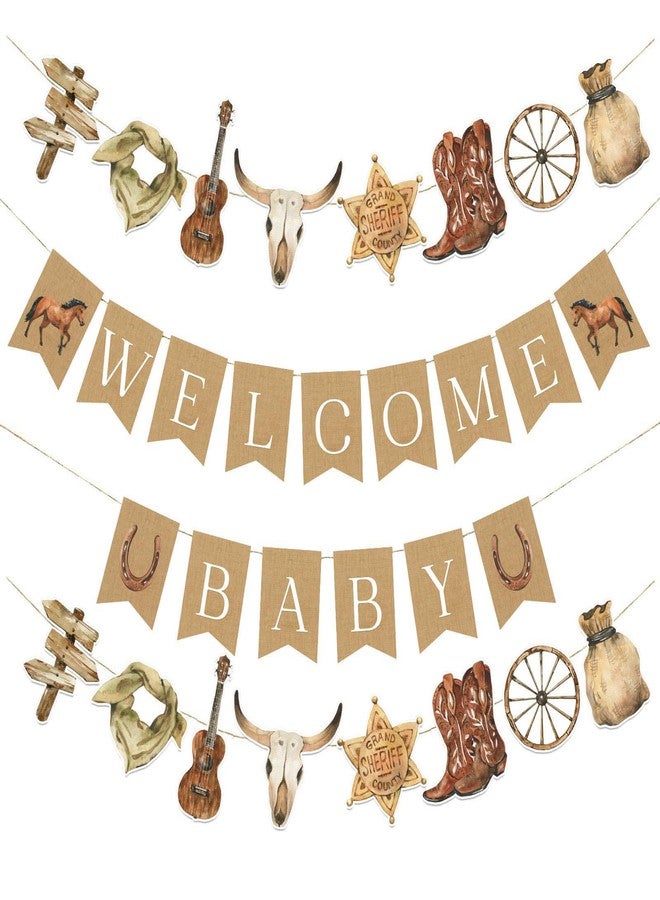 Buerhanerry Western Cowboy Baby Shower Banner, Horse Birthday Party Decorations, Cowboy Welcome Baby Banners, Western Party Supplies for Boys, My First Rodeo Decor - Image 1
