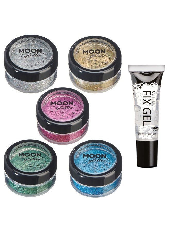 Moon Glitter هولوجرافيك جليتر شيكرز من مون جليتر – 100% جليتر تجميلي للوجه والجسم والأظافر والشعر والشفتين - 0.17 أونصة - مجموعة من 5 ألوان - Image 1