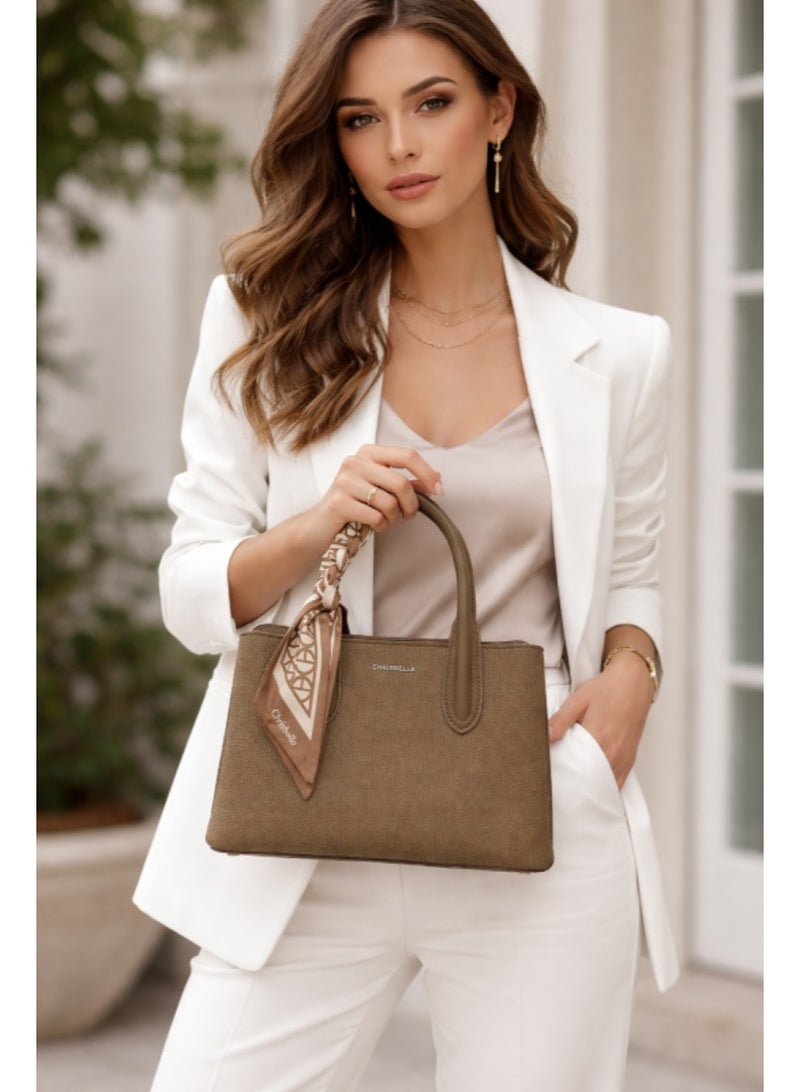 Chrisbella Leather Handbag Small (Size:L26*W11*H18 cm) with Detachable Strap and mini Wallet. Colour: Camel Brown. - Image 3