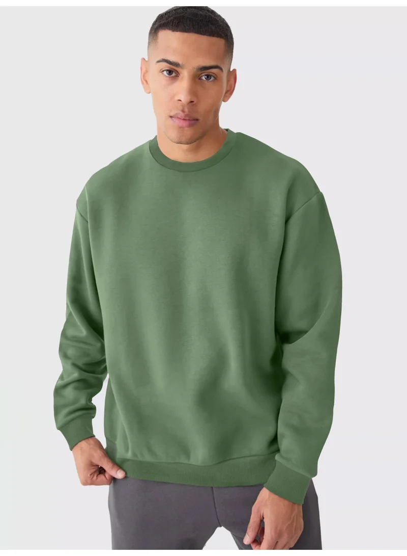 مانياك سويت شيرت رجالي أخضر صوف بياقة مستديرة وأكمام كاملة