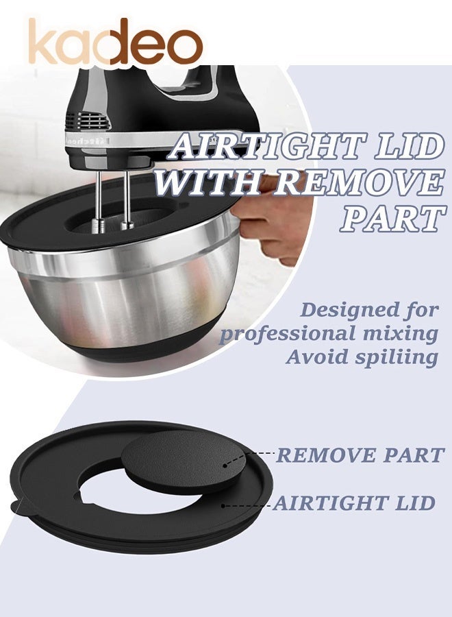 kadeo 8PCS Stainless Steel Mixing Bowls Set with Airtight Lids, Non-Slip Silicone Base and 3 Grater Attachments, Nesting Kitchen Prep Bowls for Mixing, Serving, Food Storage and Baking - Image 3