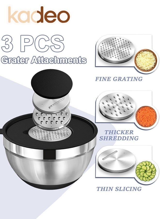 kadeo 8PCS Stainless Steel Mixing Bowls Set with Airtight Lids, Non-Slip Silicone Base and 3 Grater Attachments, Nesting Kitchen Prep Bowls for Mixing, Serving, Food Storage and Baking - Image 4