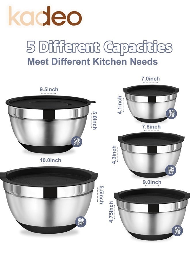 kadeo 8PCS Stainless Steel Mixing Bowls Set with Airtight Lids, Non-Slip Silicone Base and 3 Grater Attachments, Nesting Kitchen Prep Bowls for Mixing, Serving, Food Storage and Baking - Image 5
