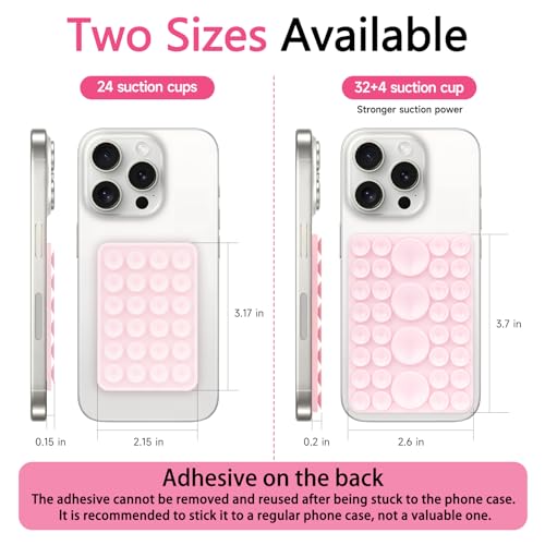 QxbBox 2Pack Silicone Suction Phone Case Mount, Suction Cup with Strong Suction Power, Hands-Free Phone Accessories Holder, Silicon Adhesive Phone Stand Sticky for Cell Phone Light Pink - Image 3