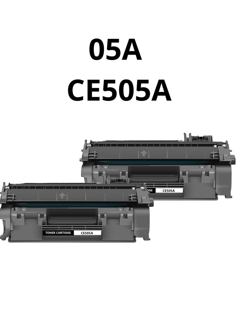 أف كيو حبتين حبر طابعة CE505A 05A باللون الأسود متوافق مع طابعات اتش بي ليزر جيت P2035  P2035n  P2055d  P2055dn  P2055x اسود - Image 1