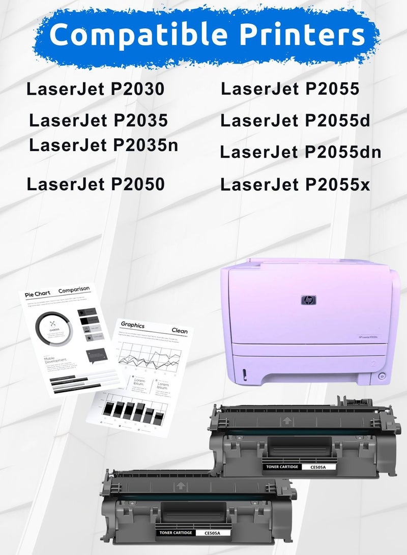 أف كيو حبتين حبر طابعة CE505A 05A باللون الأسود متوافق مع طابعات اتش بي ليزر جيت P2035  P2035n  P2055d  P2055dn  P2055x اسود - Image 2