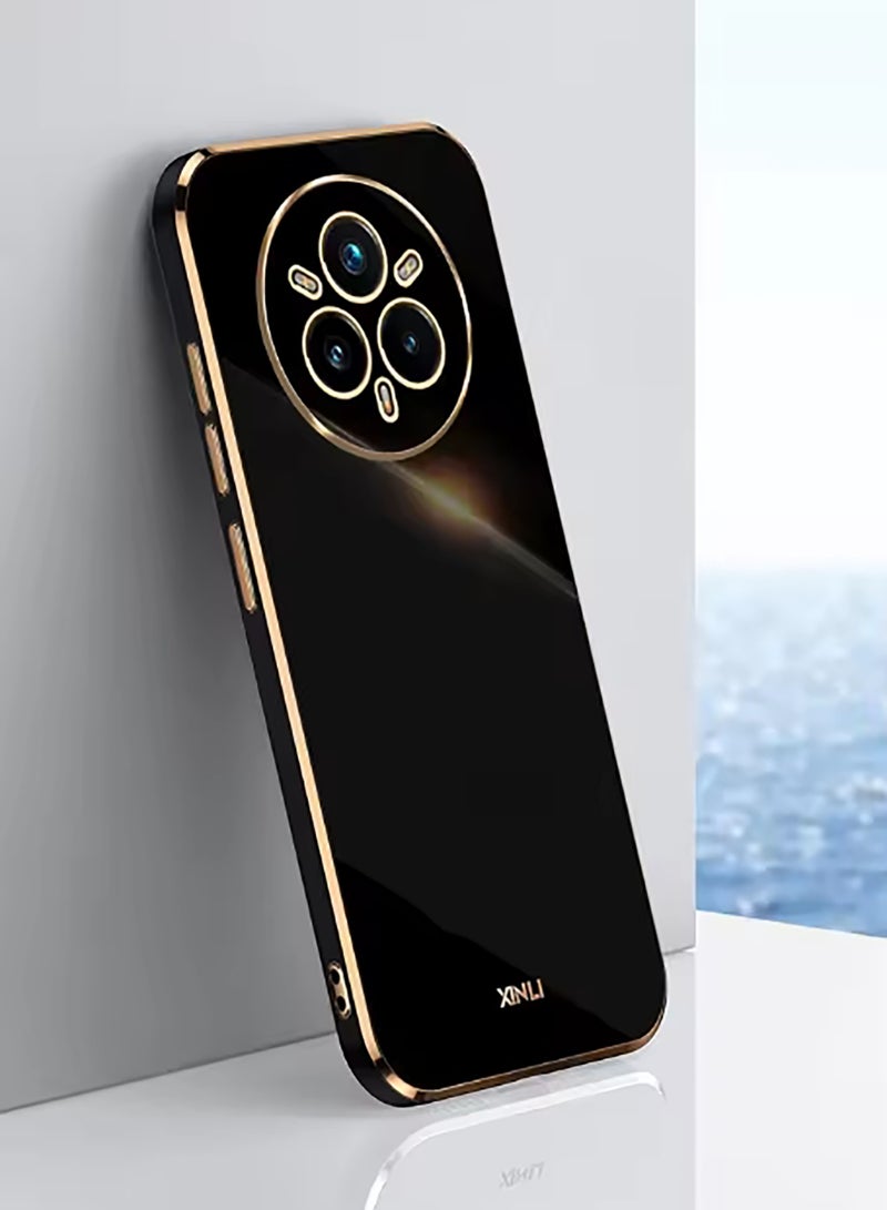 QIRG Compatible with Realme 14 Pro cover, smooth veneer gold plated chrome, Black Thin and smooth shock-proof full protection Realme 14 Pro case（Black） - Image 1