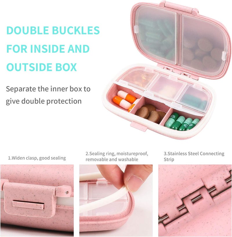 Qeedy Set of 2 pill boxes, pill box with label, daily medicine organizer case, waterproof bag container cover, portable pink supplement case, medicine container compact for vitamin - Image 4