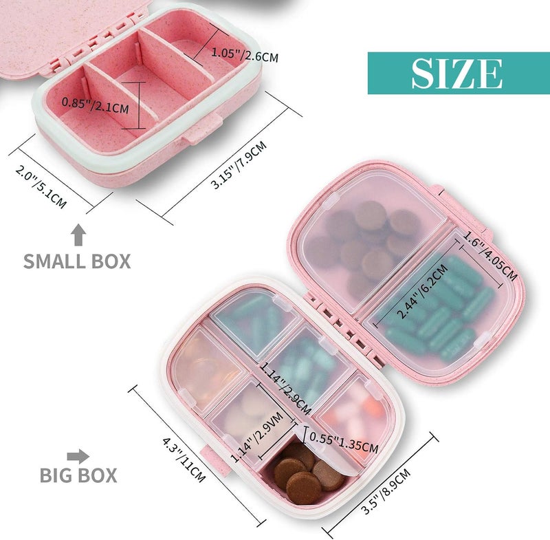 Qeedy Set of 2 pill boxes, pill box with label, daily medicine organizer case, waterproof bag container cover, portable pink supplement case, medicine container compact for vitamin - Image 2