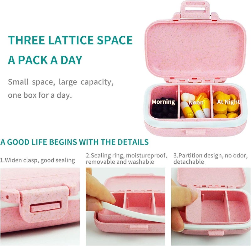 Qeedy Set of 2 pill boxes, pill box with label, daily medicine organizer case, waterproof bag container cover, portable pink supplement case, medicine container compact for vitamin - Image 3