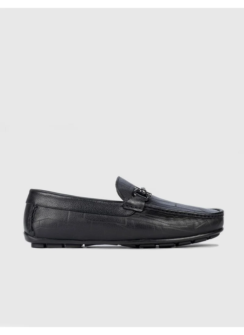 Cabani Genuine Leather Buckle Black Men's Loafer