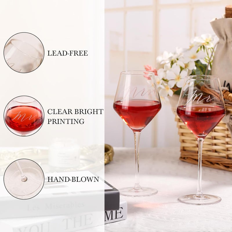 SIPBYSOP 2025 Mr & Mrs Wine Glasses Gift Set with Memory Box,Wine Bag, Greeting Card – Engagement, Wedding & Newlywed Gifts for Couples, Just Engaged Gifts for Women, Christmas Couple Present - Image 4