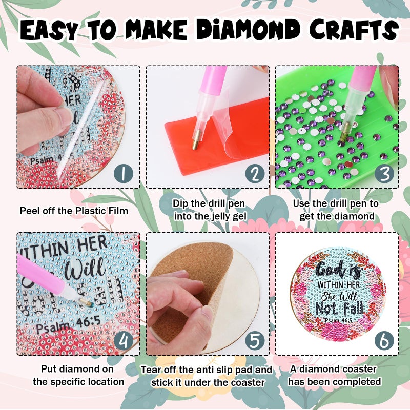 Sitsink Christian Diamond Painting Coasters - 8 Pcs Christian Bible Verse Diamond Art Coasters Kit Religious Crafts - Image 3