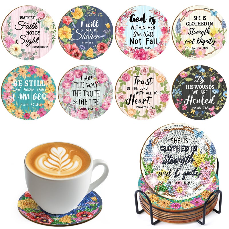 Sitsink Christian Diamond Painting Coasters - 8 Pcs Christian Bible Verse Diamond Art Coasters Kit Religious Crafts - Image 1