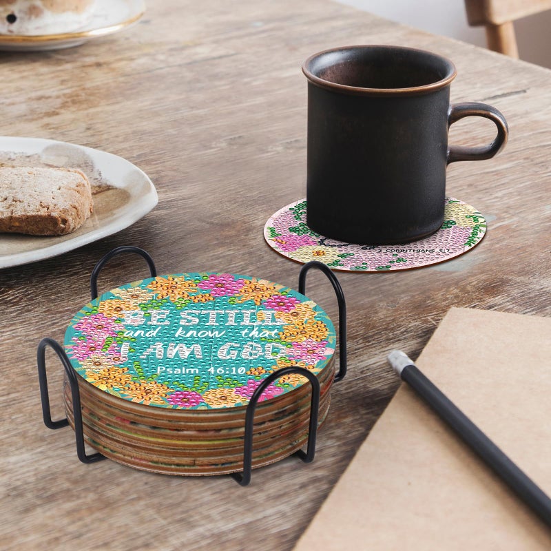 Sitsink Christian Diamond Painting Coasters - 8 Pcs Christian Bible Verse Diamond Art Coasters Kit Religious Crafts - Image 4