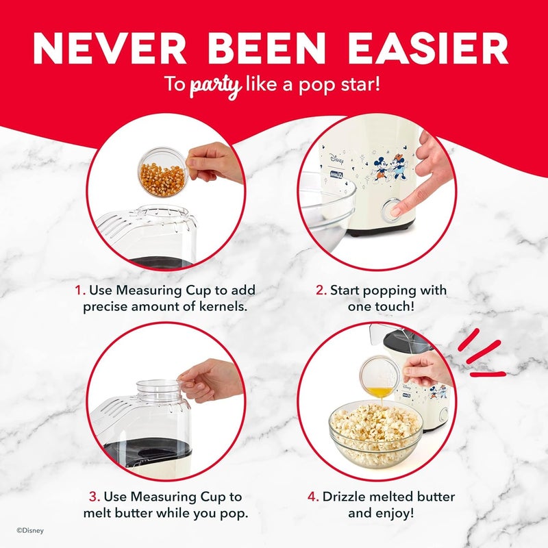 Dash Disney DASH Fresh Pop Popcorn Maker - Oil-Free, Air Popcorn Popper - With Measuring Cup & Recipe Guide - Perfect for Movie Nights - 16 Cups, Mickey & Minnie Design - Image 4