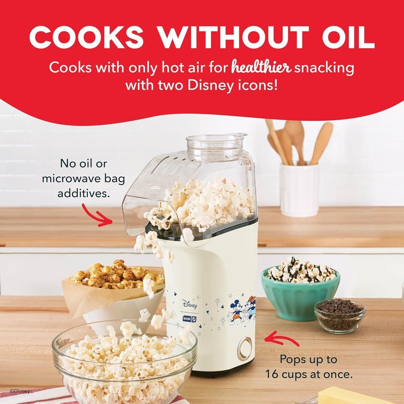 Dash Disney DASH Fresh Pop Popcorn Maker - Oil-Free, Air Popcorn Popper - With Measuring Cup & Recipe Guide - Perfect for Movie Nights - 16 Cups, Mickey & Minnie Design - Image 2