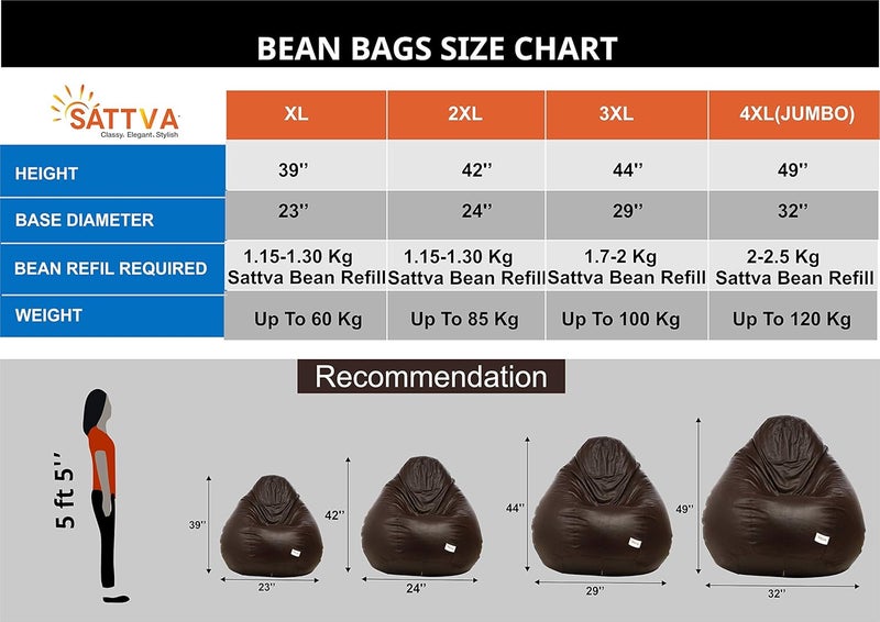 SATTVA Classy.Elegant.Stylish Sattva Classic Teardrop Shape Bean Bag Cover Without Beans XXL Size Orange  - Image 3