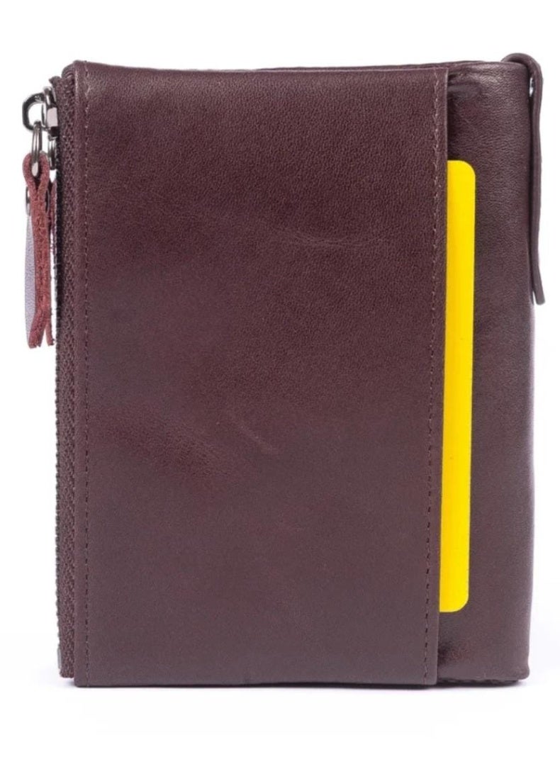 محفظة جولينك للرجال – GL32402 | جلد عنابي فاخر، RFID، سحاب مزدوج