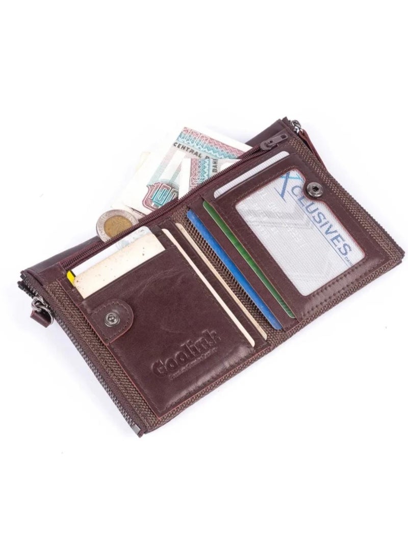 جولينك محفظة جولينك للرجال – GL32402 | جلد عنابي فاخر، RFID، سحاب مزدوج - Image 2