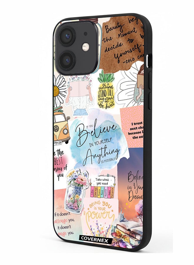 Covernex Apple iPhone 12 Mini Protective Case Cover Printed Featuring Inspirational Themed with Floral and Travel Elements - Image 1