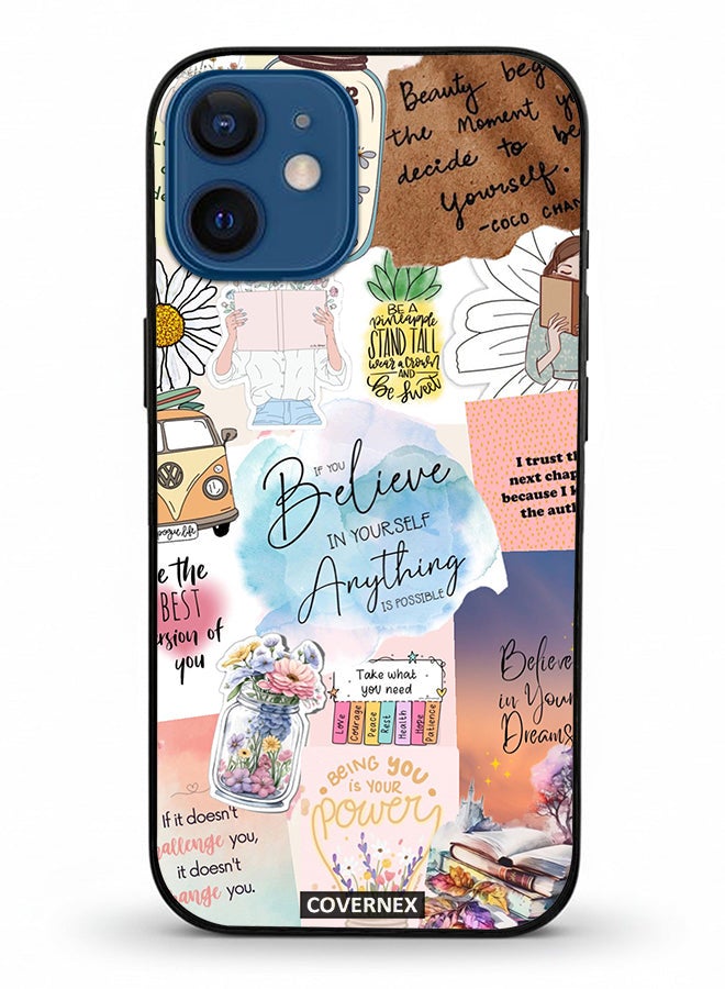 Covernex Apple iPhone 12 Mini Protective Case Cover Printed Featuring Inspirational Themed with Floral and Travel Elements - Image 2