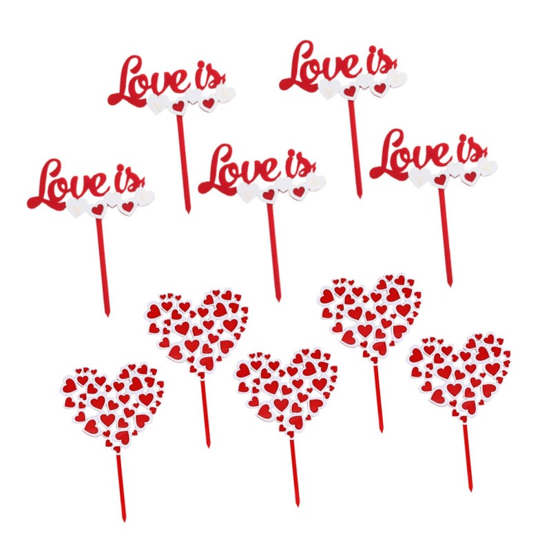 Red Heart Cake Toppers 10pcs 3D Double Layer Valentine Birthday Party Decorations - Image 2