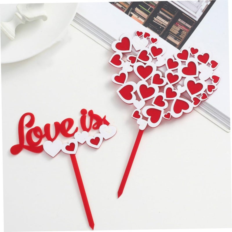 Red Heart Cake Toppers 10pcs 3D Double Layer Valentine Birthday Party Decorations - Image 4