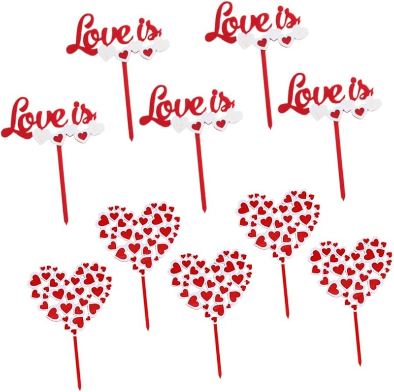 Red Heart Cake Toppers 10pcs 3D Double Layer Valentine Birthday Party Decorations - Image 1