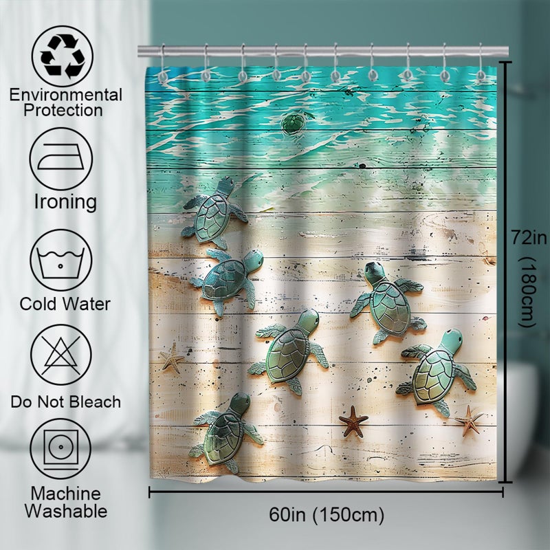 Final Friday Green Beach Sea Turtle Shower Curtain Nautical Teal Theme Fabric Bathroom Ocean Blue Decor with Grommets and Hooks 60 x 72 Inch Blue - Image 4