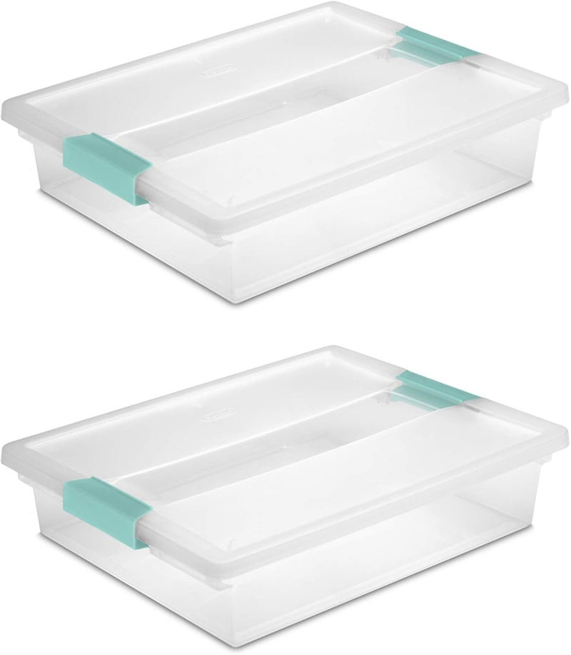Sterilite 19638606 Large Clip Box, Clear with Blue Aquarium Latches 2 pieces (Large) - Image 1