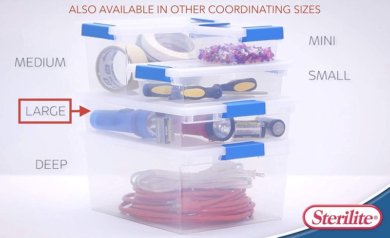 Sterilite 19638606 Large Clip Box, Clear with Blue Aquarium Latches 2 pieces (Large) - Image 2