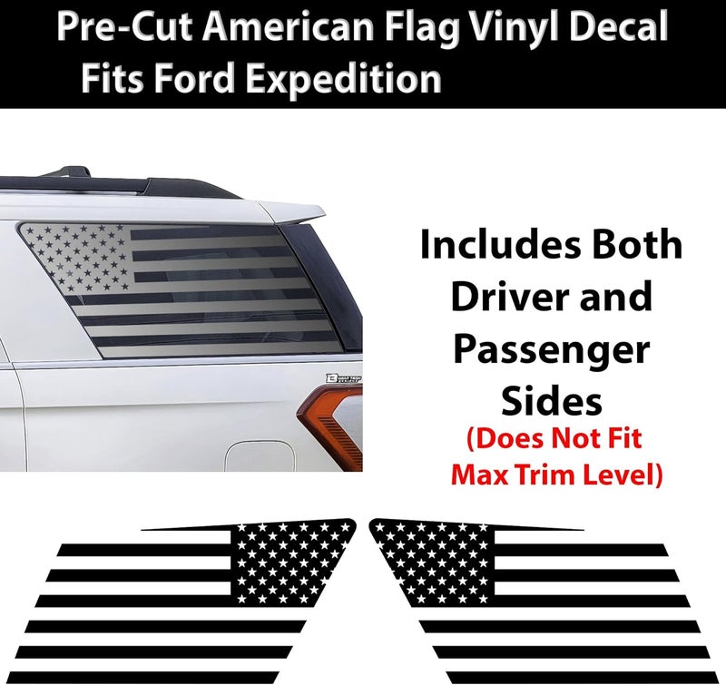 Bogar Tech Designs Precut Quarter Window American Flag Vinyl Decal Sticker for Ford Expedition 2018+, Matte Black - Image 4