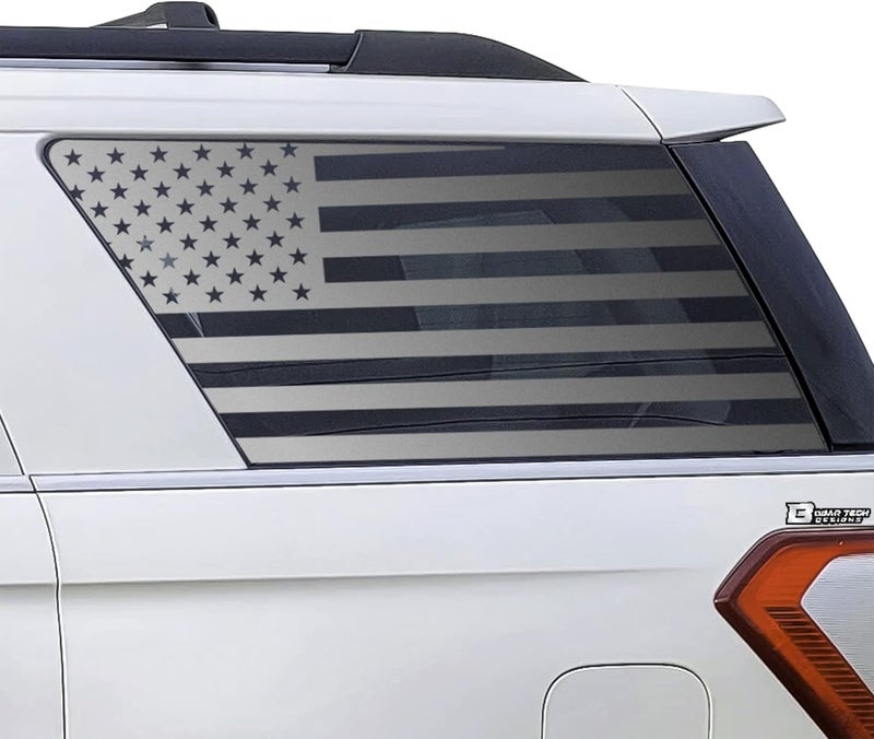 Bogar Tech Designs Precut Quarter Window American Flag Vinyl Decal Sticker for Ford Expedition 2018+, Matte Black - Image 1